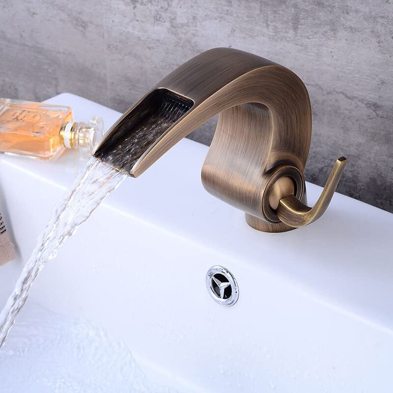 Grifo para lavabo con control de agua fría y caliente y acabado níquel antiguo para baño