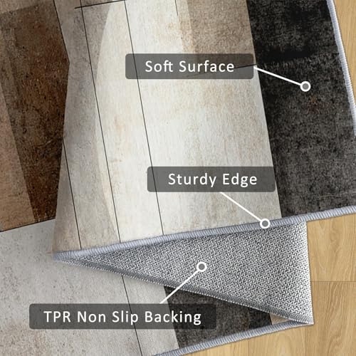 Tapis moderne géométrique marron et gris 170x250cm lavable vintage - 7