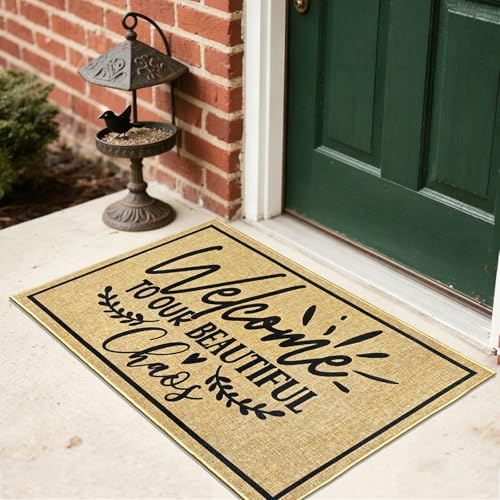 Haiddle フロントドアマット ドアマット ノンスリップバッキングドアマット 屋外用 屋内 玄関マット ウェディングパーティー用品 ロープロファイルフロアラグ 新築祝いギフト 42.9cmx75.9 cm [3]