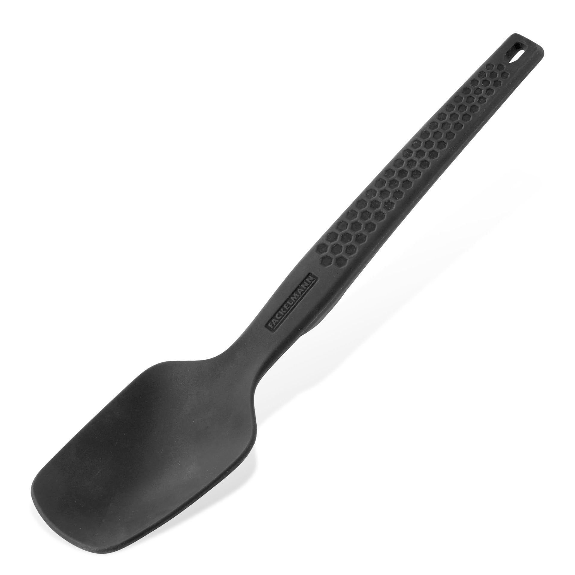 Fackelmann Statement Servierlöffel mit Lift-Up-Funktion – Kochlöffel mit ergonomischem Griff – Geeignet für beschichtete Töpfe und Pfannen – ca. 30 x 6,5 x 3,5 cm, Grau