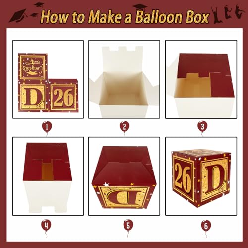 Image of Maroon and Gold Graduation Boxs Class of 2026 Graduation Party Decorations for Table Centerpieces Sets Balloon Boxes with inchGRAD inch and inchCLASS OF 2026 inch Letters Box