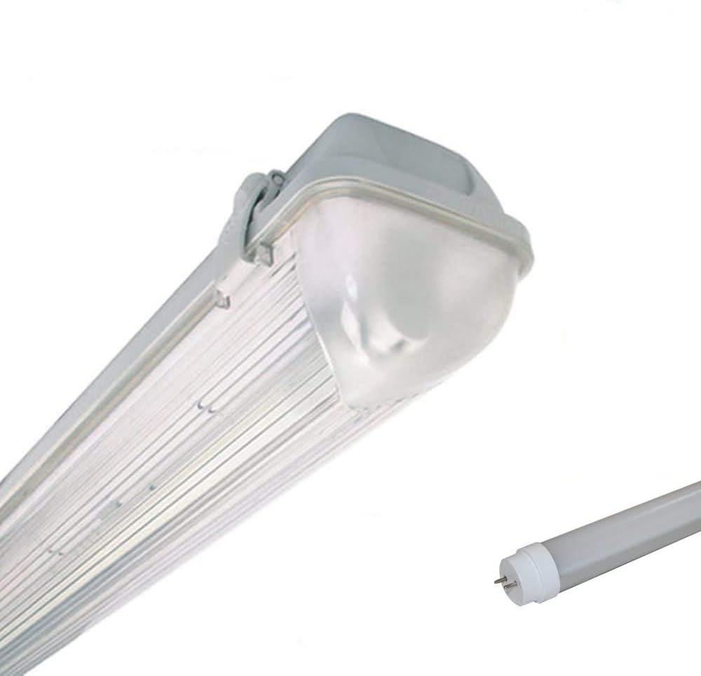 4FT SINGLE LED 18W - NON CORROSIVE WEATHERPROOF FLUORESCENT LIGHT FITTING - IP65 - ENERGY EFFICIENT OUTDOOR STRIP LIGHT - IDEAL FOR GARAGES, WORKSHOP, SHEDS, GREENHOUSES OR COMMERCIAL APPLICATIONS - STURDY CONSTRUCTION - POLYCARBONATE DIFFUSER - BRANDED - 3 YEAR LAMP GUARANTEE - INCLUDES LED TUBE 18 WATT