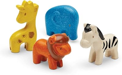 PlanToys 4 Animal Wild Animal Playset (6128) | Sustainably Made from Rubberwood and Non-Toxic Paints and Dyes | Eco-Friendly PlanWood
