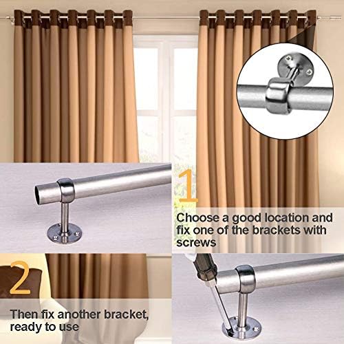 Closet Pole Sockets, 304 Stainless Steel Wardrobe Rail Supports 25mm Rod Round Shaped Flange Socket with Screws, 2 Pack