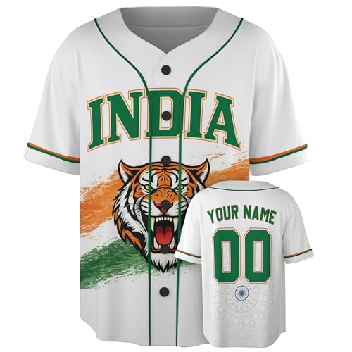 Custom India Baseball Jersey - Personalized Indian Pride Sport Shirts with Name Number, Softball Uniform Gifts Men Women miniatura 1