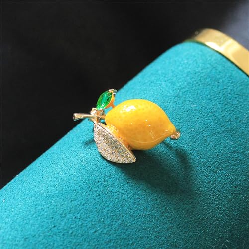 Image of Cute Lemon Brooch Pin for Women Rhinestone Fruit Little Brooch Sparkling Crystal Strawberry Cherry Enamel Pin Christmas Birthday Art Deco Jewelry Gifts
