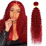 Red Bundles Human Hair 24 Inch Curly Wave Human Hair Bundle Unprocessed Brazilian Virgin Human Hair Single Bundle Double Weft Weave Hair Extension for Women 100g Total