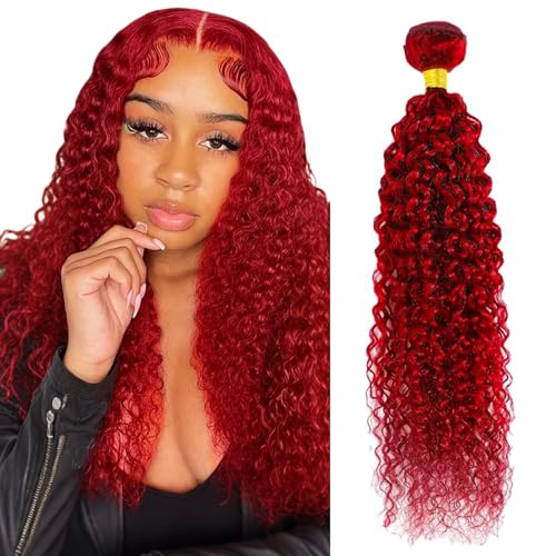 Red Bundles Human Hair 24 Inch Curly Wave Human Hair Bundle Unprocessed Brazilian Virgin Human Hair Single Bundle Double Weft Weave Hair Extension for Women 100g Total