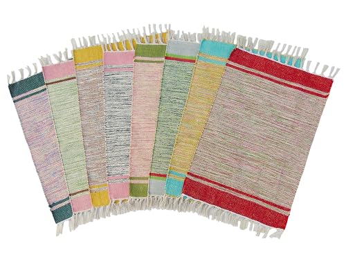 Image of MDZ Hand Woven Cotton Modern Assorted Border Rug | Size: 16 inchx24 inch Inch or 40x60 cm | Color: Assorted Multi | Machine Washable | Eco Friendly | Multi Uses (Combo of 8 Pcs.)