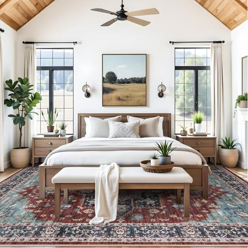 RUUGME Washable 9X12 Area Rugs - Large Boho Rugs for Living Room Stain Resistant Carpet Vintage Tribal Rugs for Bedroom Kitchen Bathroom with Non Slip Backing Home Decor Floor Decoration Mat 9x12 Red