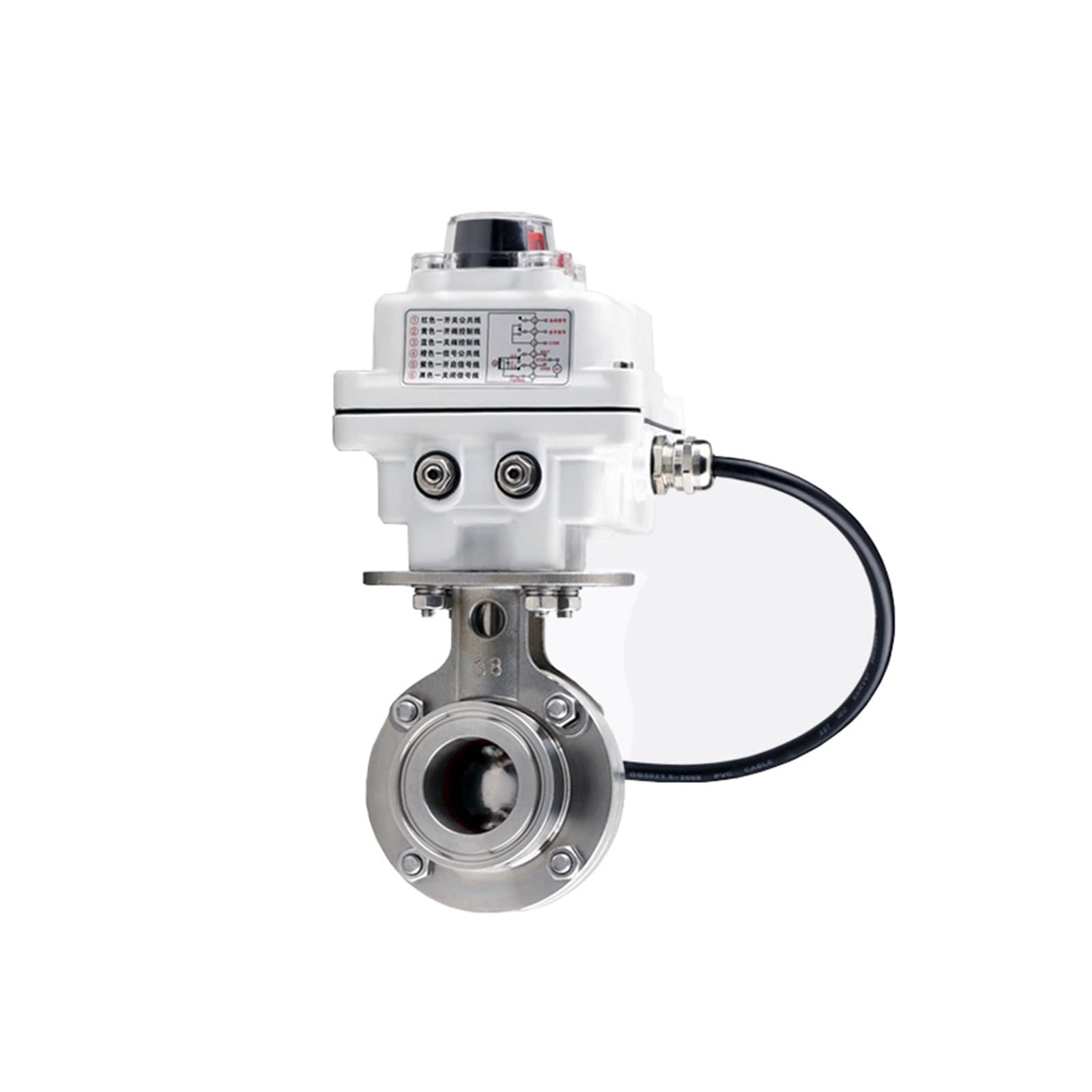 LEOTNNDQ 19/25/32/38/51/76mm Stainless Steel Electric Butterfly Valve Sanitary Motorized Clamp-Type Butterfly Valve(51mm x Ferrule 64)