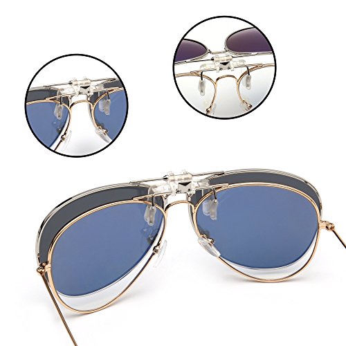 Retro Clip On Aviator Sunglasses Polarized Flip Up Lenses Driving Eyeglasses Men (Silver/Polarized Grey) #TOP3