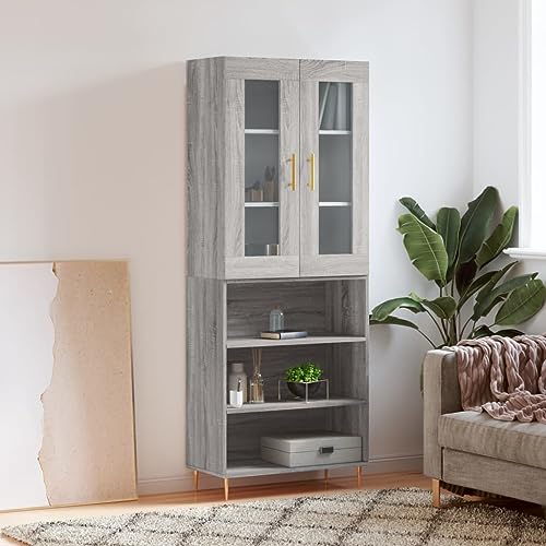 Genérico Aparador Alto Madera contrachapada Gris Sonoma 69,5x34x180 cm,Armarios y Almacenamiento,Aparadores-3198719
