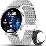 AWSENS Smartwatch Damen, 1,28 Zoll Fitness Armbanduhr, mit Bluetooth-Anruffunktion Musiksteuerung, Herzfrequenz, Schrittzähler,usw, IP67 Wasserdicht Fitness Tracker Uhr, für iOS und Android(Silber)
