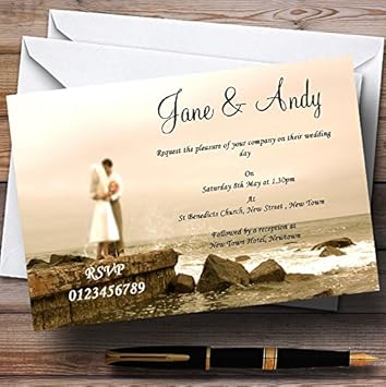 Amazon Com Romantic Couple On The Beach Personalized Wedding Invitations Office Products