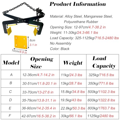 MZZKFC Black Thickened Manganese Steel Lifting Clamps Adjustable Opening, Stone Lifting Clamps with Rubber Non-Slip Chuck, Plate Vertical Clamp for Factories(Opening 13.8-31.1 inch)