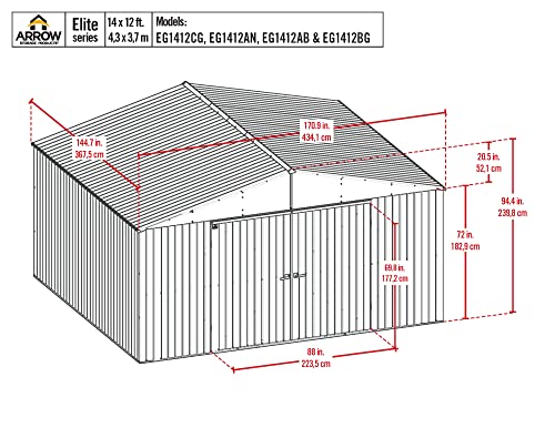 Image of Arrow Shed Elite 14' x 12' Outdoor Lockable Gable Roof Steel Storage Shed Building, Silver