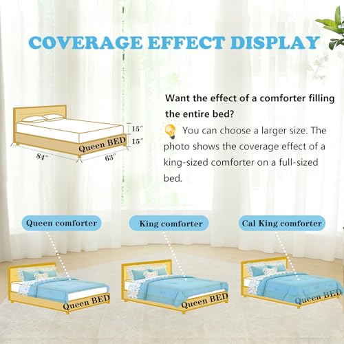 Image of WONGS BEDDING Queen Comforter Set, 8 Pieces Farmhouse Bed in a Bag Queen, Bedding Set Queen Size with Blue Comforter, Ruffle Floral Pillowcases & Flat Sheet, Floral Fitted Sheet