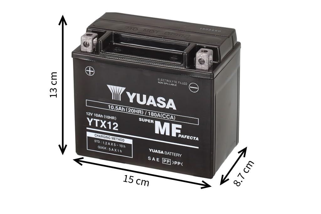 Yuasa YTX12 12V 180 CCA Batería de moto AGM VRLA libre de mantenimiento
