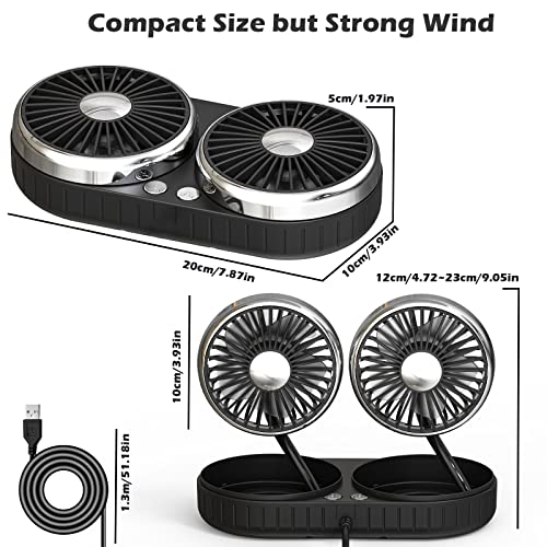 Zmoon Car Fan 12/24V Universal Car Cooling Fan 360° Rotatable 3 Speed USB Dual Head Fans with Cigarette Lighter Plug for Sedan SUV RV Boat Auto Vehicles Golf or Home - Thumbnail 4