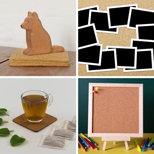 QUARKZMAN 8 Stück Selbstklebende Korkplatten, 4 x 4 x 2 Quadratische Korkmatten mit Kleberückseite, Klebende Korkplatten für Untersetzer und DIY-Bastelbedarf