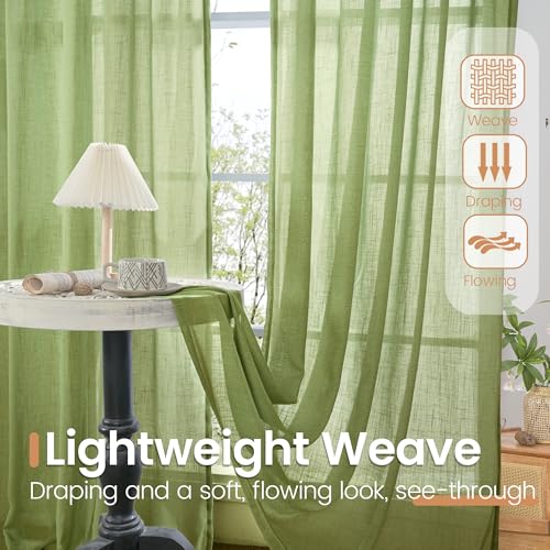 Image of BGment Olive Green Linen Curtains 36 Inch Length for Short Kitchen Window - Rod Pocket Small Drapes Sheer Light Filtering for Cafe Bedroom Decor Lightweight Natural Rustic, 2 Panels Set, 42 X 36 Inch