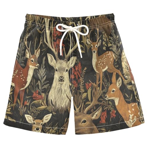 Boys Beach Board Shorts Deer Elk Animal Swim Trunk Teen Swimwear 8-16Y Multicolor