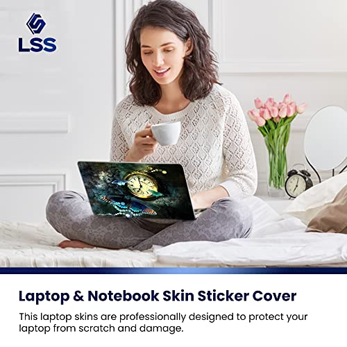 Image of LSS 15 15.6 inch Laptop Notebook Skin Sticker Cover Art Decal Fits 13.3 inch 14 inch 15.6 inch 16 inch HP Dell Lenovo Apple Asus Acer Compaq (Free 2 Wrist Pad Included) Clock Butterfly