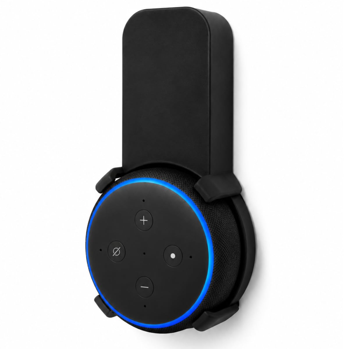 Soporte de pared para Echo Dot 3ª Generación – Soporte premium ahorra espacio con gestión de cables integrada – Instalación directa a la toma – Diseño moderno negro compatible con Alexa Echo Dot 3
