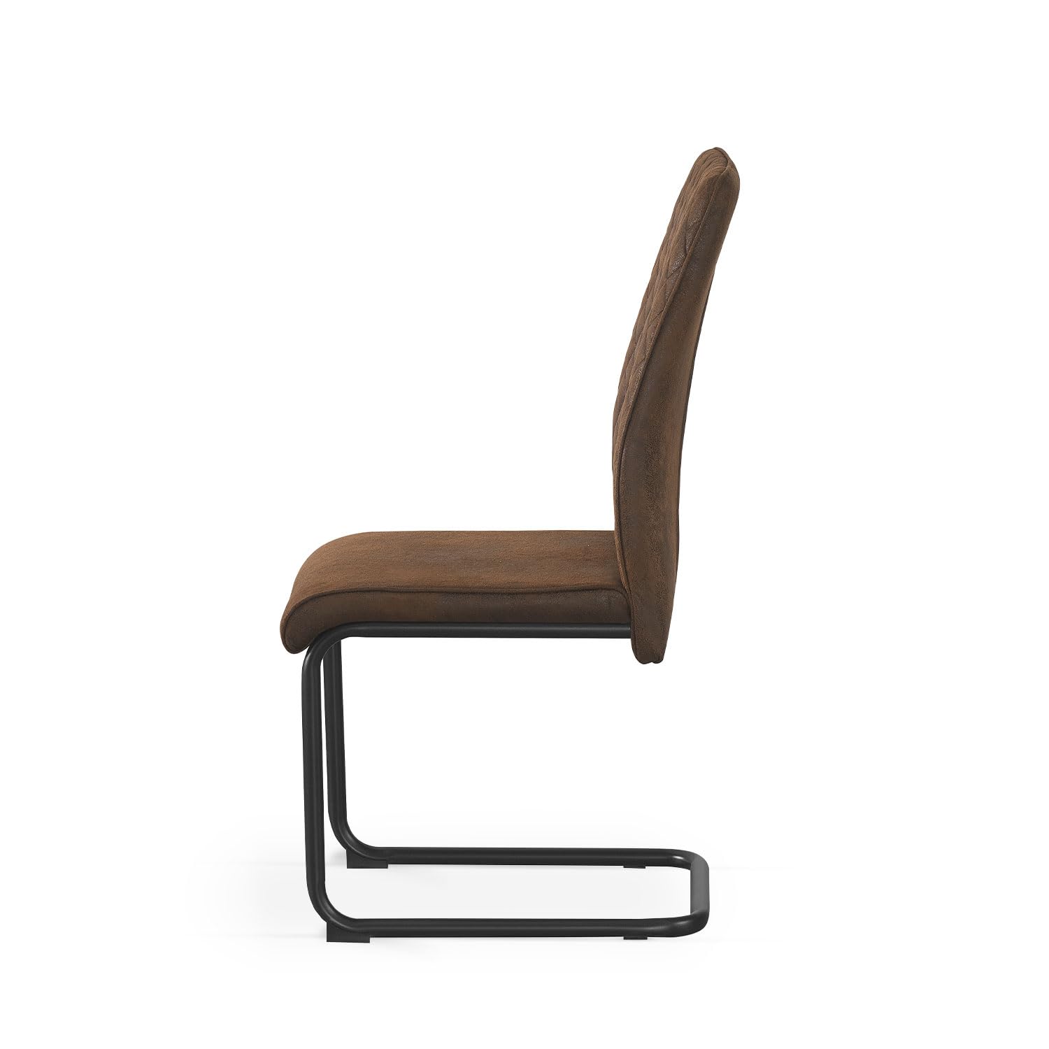 B&D home® Esszimmerstühle Theo 4er-Set – gepolsterte Freischwinger mit Rautensteppung, Wildlederoptik Braun, ergonomische Sitzfläche, schwarzes Metallgestell, Industrial Design für Küche & Esszimmer