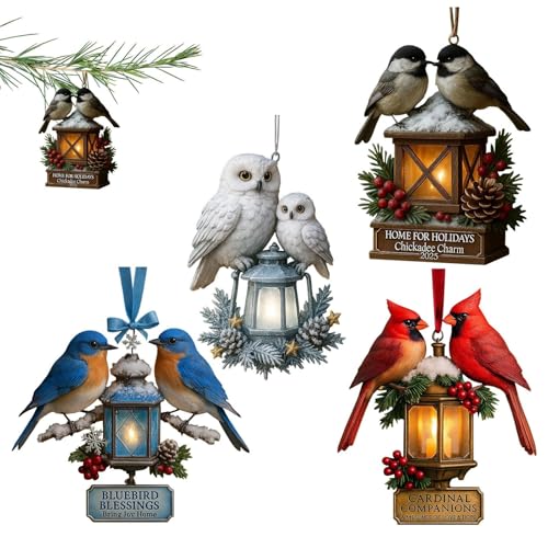 Image of Christmas Set - 2D Acrylic Lantern Decorations, 4 Pieces of Lantern for Christmas Tree | for, Home, Winter Festival, Fireplace, Accessories