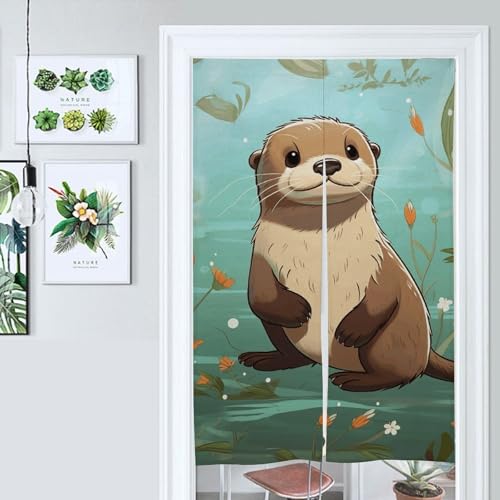 HJUQNGF Door Curtain Cartoon Cute Otter Doorway Curtains Temporary Door Cover Warm in Winter and Cool in Summer Decoration Background Banner Door Window Kit for Doorway Privacy 86x143cm