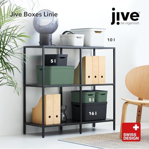 Jive Dekobox 3er- Set Aufbewahrungsbox 16l mit Deckel, Kunststoff (PP recycelt), türkis/anthrazit, 3x16l (37.5 x 27.8 x 29.8 cm)