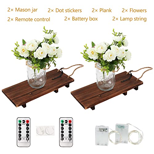 Aerwo 2Pcs Mason Jar Sconces Wall Decor, Handmade Rustic Wall Sconces With Led Fairy Lights And Flowers, Hanging Mason Jar For Farmhouse Kitchen Decorations Wall Decor #TOP2