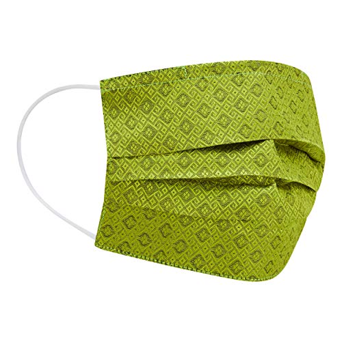PALE MALE BOX BRAND, 100% Thai Silk Fabric Face Masks, Pleated Design, Nose Wire, Filter Pocket, Easy to Breath, 100% THAI SILK, (GREEN) (Size:M)