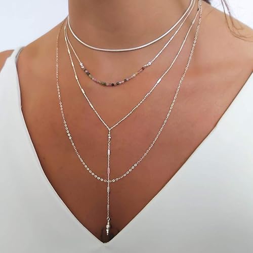 Miniatura 4 de Annika Bella Sterling Silver Figaro Chain Necklace for Women, Length 17-20 Inches, Simple Layering Long Necklaces, Waterproof, Minimalist Gift for
