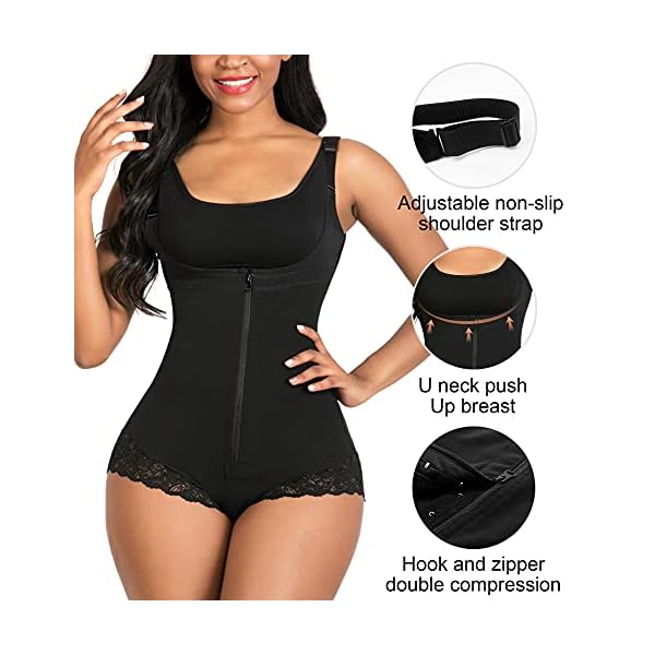 SHAPERX Women Shapewear tummy control Fajas Colombianas Body Shaper Zipper Open Bust Bodysuit,SZ7200-Black-L
