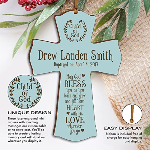 Image of LifeSong Milestones Blue Wood Baptism Cross Ornament: Remembrance and Gifts for Boys - 1st Communion, Baptismal, Christening, and Special Occasions