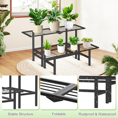 Support pour plantes à 2 niveaux en métal robuste pliable - 5