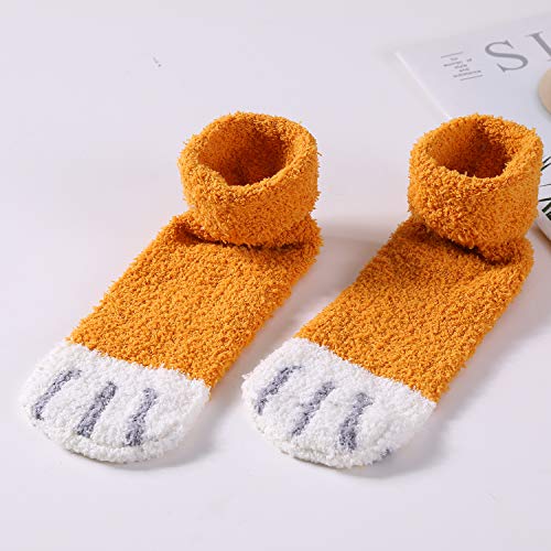 Tosewever 6 Pairs Cute Cat Paw Socks Women Winter Fuzzy Cozy Plush Slipper Socks4