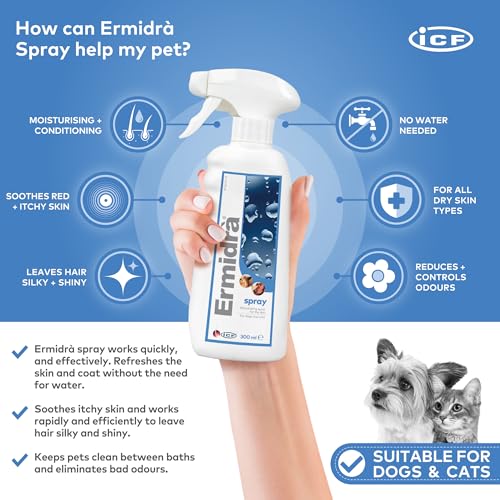 ICF | Ermidrà Spray Waterless Dry Shampoo Moisturising Wash for Dogs & Cats | Itchy Dry Smelly and Sensitive Skin | 300 ml - Image 2