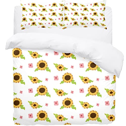 Parure de lit housse de couette motif tournesol jaune linge de lit de 3 pièces