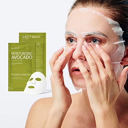 Glam Up Sheet Mask Moisture Avocado (10 Sheets) - Deep Hydration, Nourishing For Dry Skin #TOP2