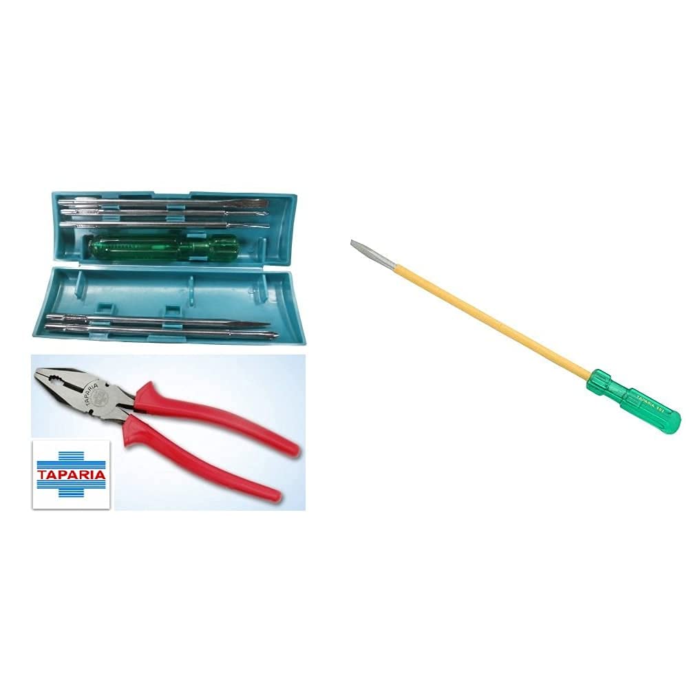 Taparia 802/1621-8 Steel Screw Driver and Plier Set (Multicolour, 2-Pieces)+Taparia 903 I Steel Two in One Screw Driver (Green and Yellow)