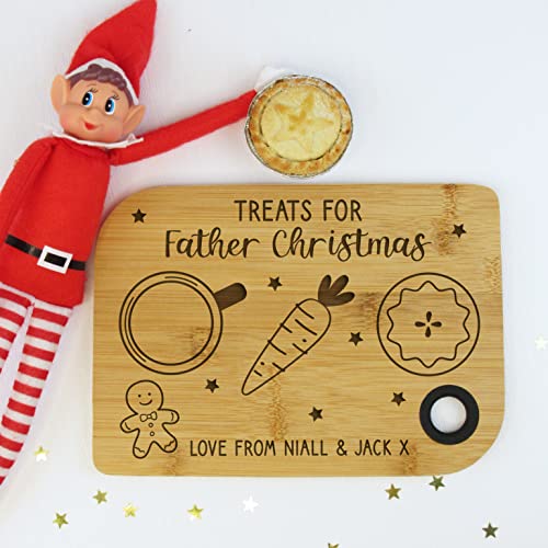 Image of eBuyGB Personalised Christmas Eve Plate, Small Wooden Treats for Father Christmas Board, Mince Pie for Santa, Carrot and Milk for Reindeers, Xmas Eve Board