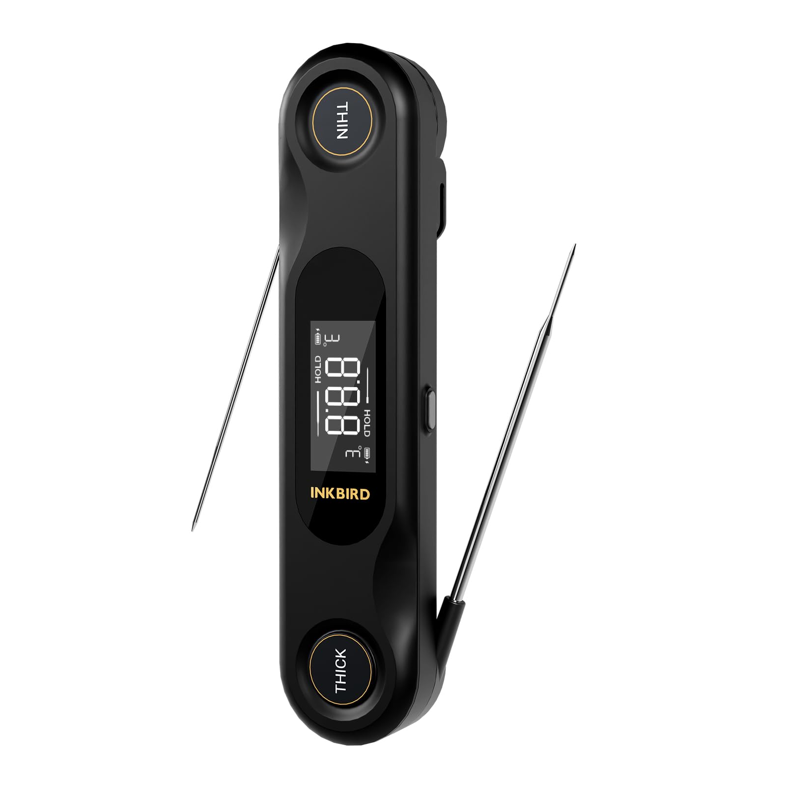 INKBIRD IHT-42K Termómetro digital para carne, termómetro de dos sondas, termómetro para barbacoa, sensor K, 0,5 segundos de visualización instantánea, activación por giro, termómetro de horno para