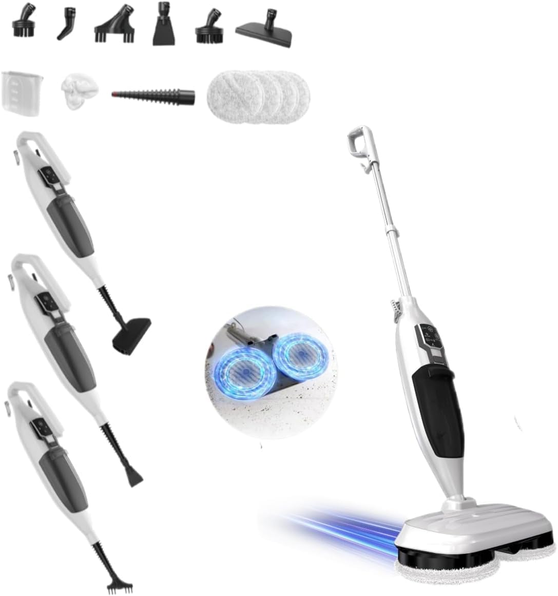 Steam Mop, lavapavimenti a Vapore per la Pulizia, pulitore a Vapore Portatile Multiuso, 13 Accessori, per Pavimenti in Legno, Laminato, Vinile, Piastrelle, Marmo
