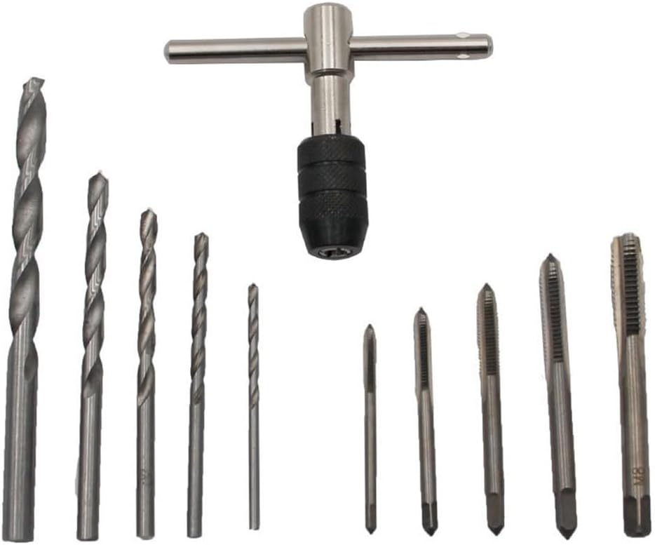 11Pcs T-Type Tap Wrench Drill Set Hand Tapping Tools M3-M8 Machine Screw Tap with Ratchet Mechanism for DIY Projects