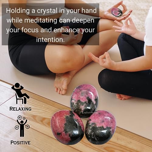 Image of Crystal Heaven Certified Rhodonite Crystal Palm Pebbles Stones for Anxiety Stress Relief Massage - AAA Grade Original Healing Gemstone Agate Palm Stone for Yoga Meditation Spiritual Reiki Feng Shui