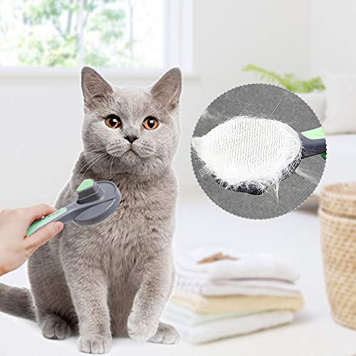 JOCHA Dog Cat Slicker Brush Deshedding Tool for Shedding and Grooming Gently Removes Loose Undercoat Mats Tangled Hair Dander Dirt for shedding short long haired with Quick Self Cleaning Button (Blue)